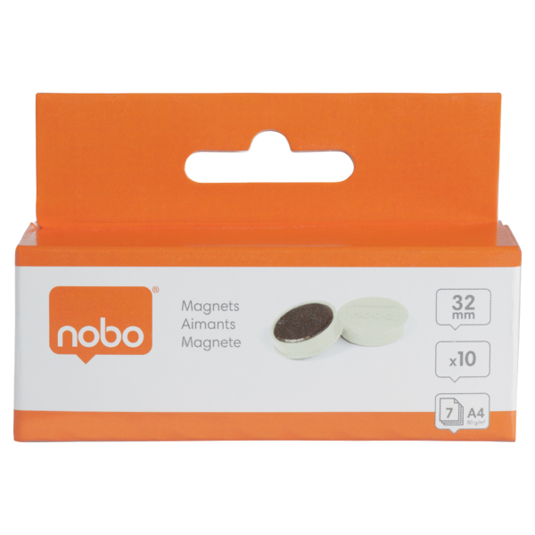 Imanes Magnéticos Para Pizarra Nobo, Paquete De 10 Imanes De Colores De 32Mm Blanco
