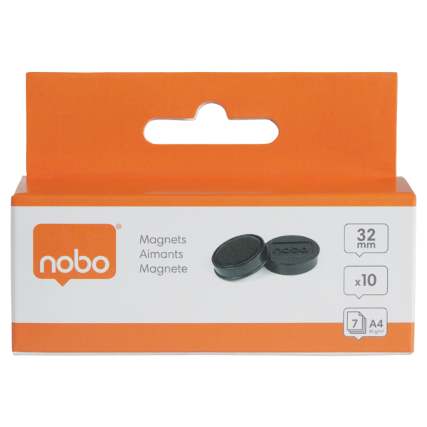 Imanes Magnéticos Para Pizarra Nobo, Paquete De 10 Imanes De Colores De 32Mm Negro
