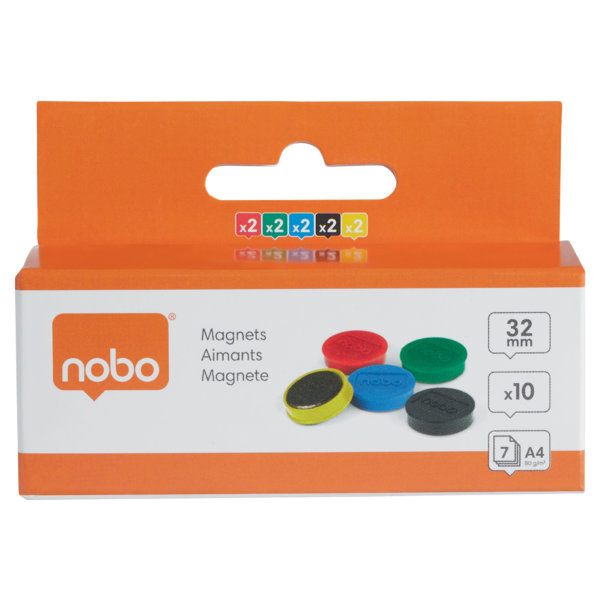 Imanes Magnéticos Para Pizarra Nobo, Paquete De 10 Imanes De Colores De 32Mm Surtidos