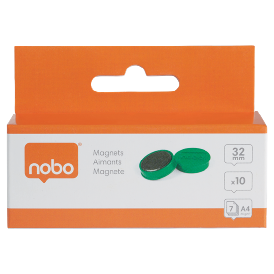 Imanes Magnéticos Para Pizarra Nobo, Paquete De 10 Imanes De Colores De 32Mm Verde