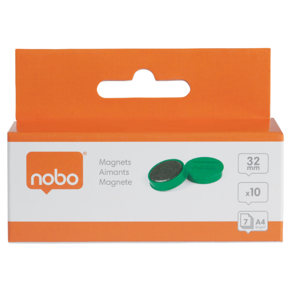 Imanes Magnéticos Para Pizarra Nobo, Paquete De 10 Imanes De Colores De 32Mm Verde