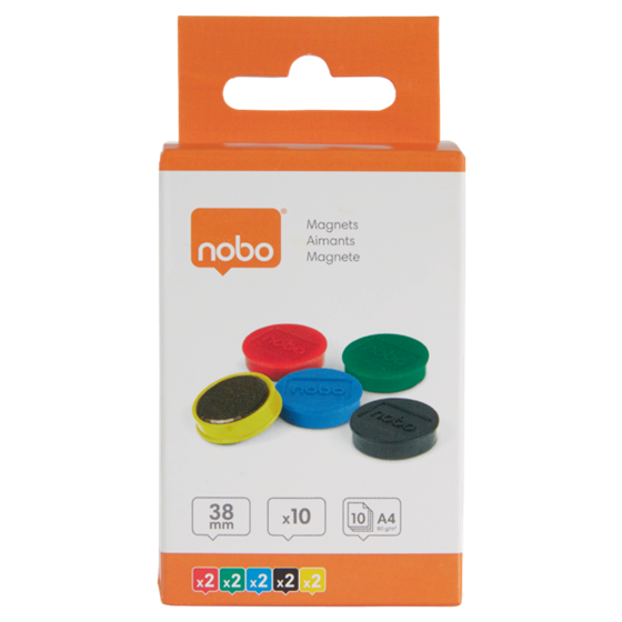 Imanes Magnéticos Para Pizarra Nobo, Paquete De 10 Imanes De Colores De 38Mm Surtidos