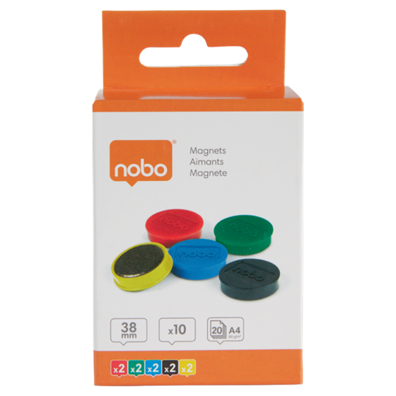Imanes Magnéticos Para Pizarra Nobo, Paquete De 10 Imanes De Colores De 38Mm Surtidos