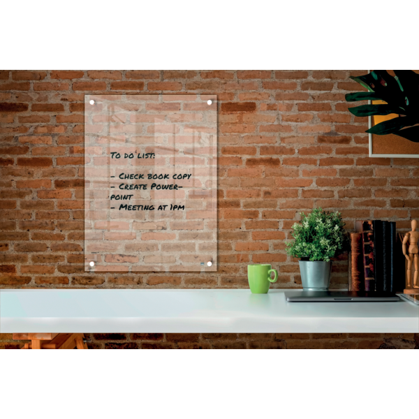 Mini Pizarra Blanca Acrílica Transparente Nobo De 600X450 Mm Montada En La Pared Transparente