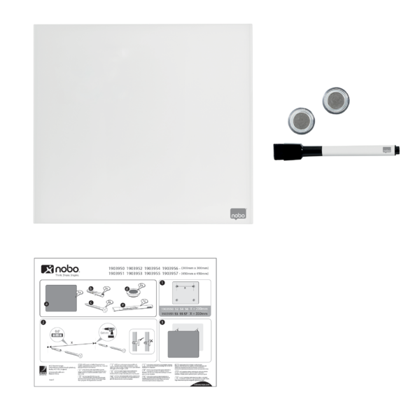 Pizarra Blanca De Cristal Magnético Pequeña Nobo 300X300 Mm Blanco Brillante