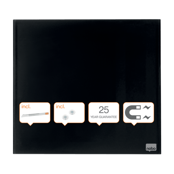 Pizarra Blanca De Cristal Magnético Pequeña Nobo 300X300 Mm Negro