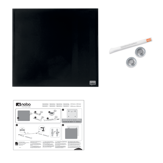 Pizarra Blanca De Cristal Magnético Pequeña Nobo 300X300 Mm Negro