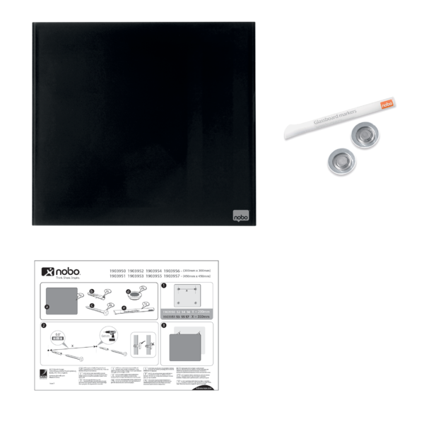 Pizarra Blanca De Cristal Magnético Pequeña Nobo 300X300 Mm Negro