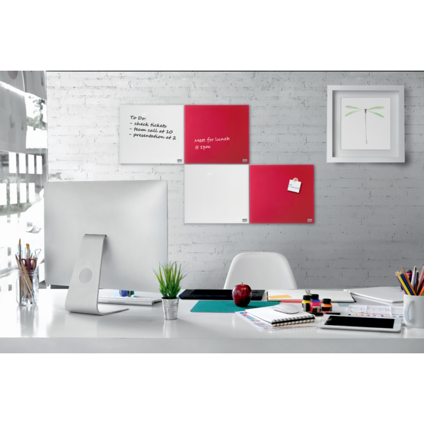 Pizarra Blanca De Cristal Magnético Pequeña Nobo 450X450 Mm Blanco Brillante