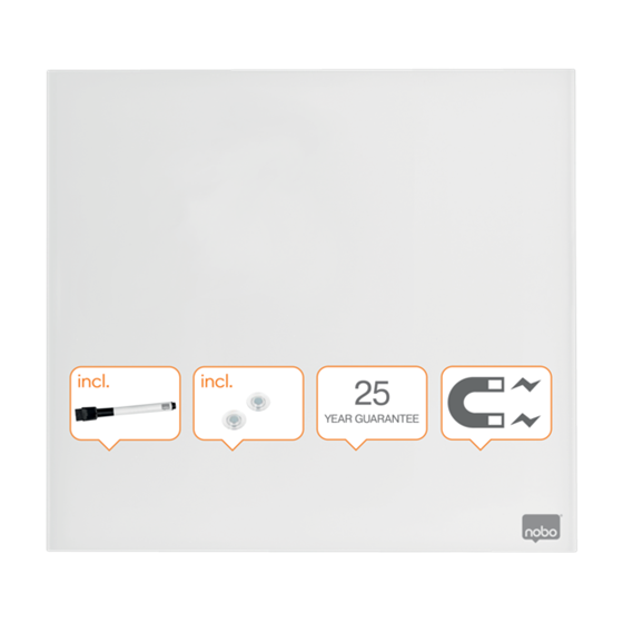 Pizarra Blanca De Cristal Magnético Pequeña Nobo 450X450 Mm Blanco Brillante
