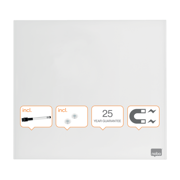 Pizarra Blanca De Cristal Magnético Pequeña Nobo 450X450 Mm Blanco Brillante