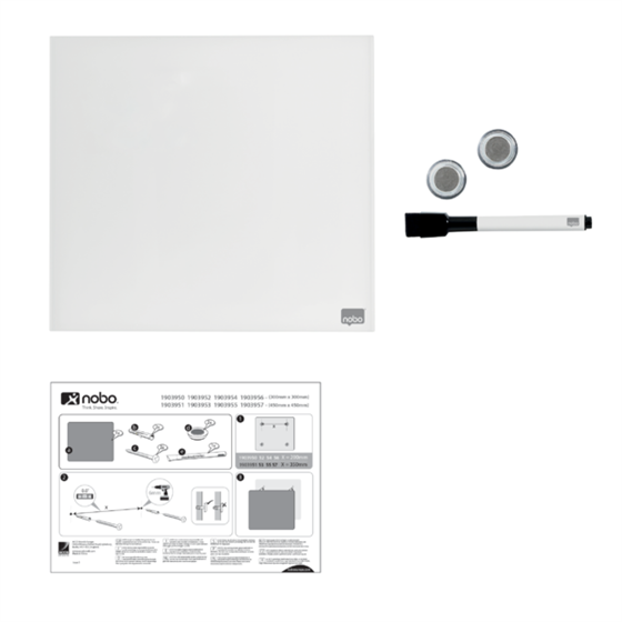 Pizarra Blanca De Cristal Magnético Pequeña Nobo 450X450 Mm Blanco Brillante