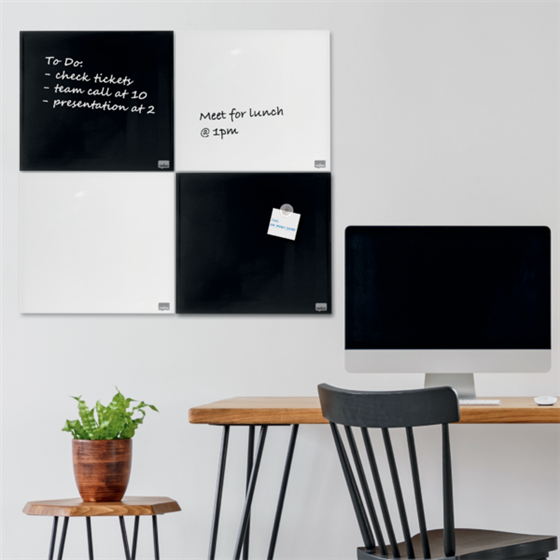 Pizarra Blanca De Cristal Magnético Pequeña Nobo 450X450 Mm Negro