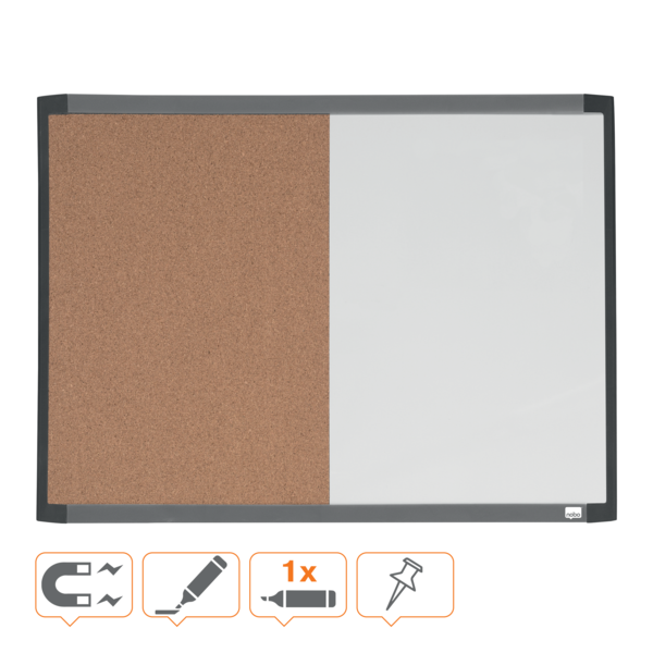 Pizarra Blanca Magnética Pequeña Y Tablero De Anuncios De Corcho Nobo 585X430Mm