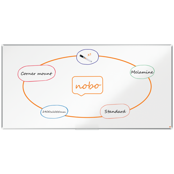 Pizarra Nobo Premium Plus Melamina 2400X1200Mm, Blanca Blanco