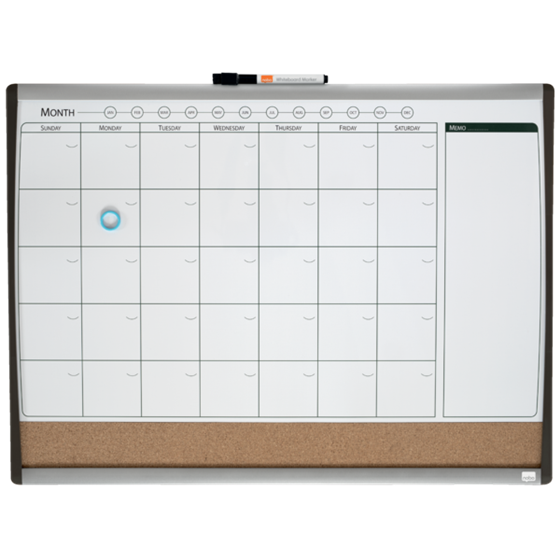 Planificador De Pizarra Magnética Pequeña Nobo Con Tablero De Anuncios De Corcho 585X430 Mm Blanco