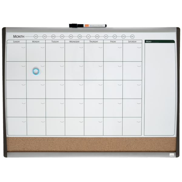 Planificador De Pizarra Magnética Pequeña Nobo Con Tablero De Anuncios De Corcho 585X430 Mm Blanco