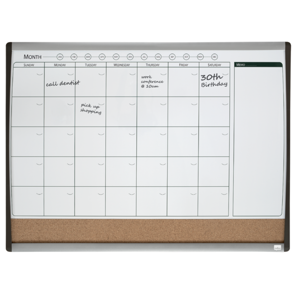 Planificador De Pizarra Magnética Pequeña Nobo Con Tablero De Anuncios De Corcho 585X430 Mm Blanco