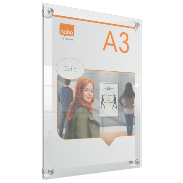 Porta Póster Acrílico Transparente Mural Removible, A3 Transparente