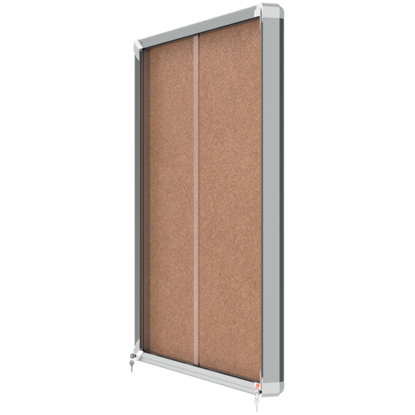 Vitrina De Interior Nobo Para 12 Hojas A4 Con Superficie De Corcho Y Puerta Deslizante Natural