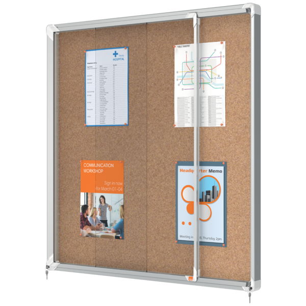 Vitrina De Interior Nobo Para 12 Hojas A4 Con Superficie De Corcho Y Puerta Deslizante Natural