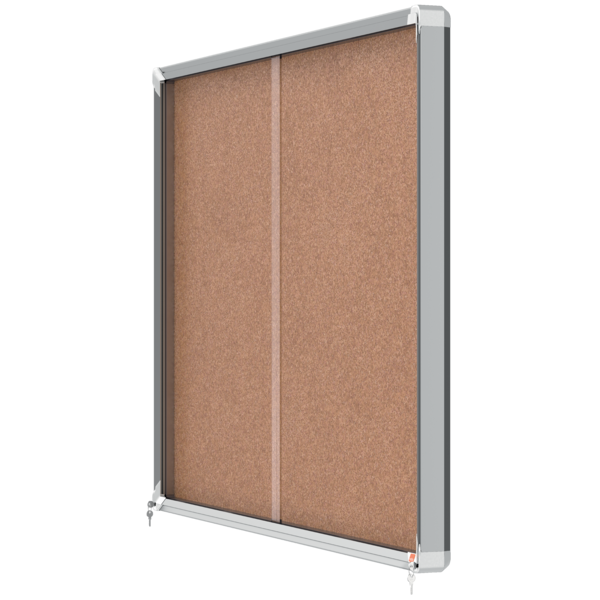 Vitrina De Interior Nobo Para 18 Hojas A4 Con Superficie De Corcho Y Puerta Deslizante Natural