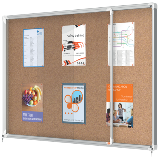 Vitrina De Interior Nobo Para 18 Hojas A4 Con Superficie De Corcho Y Puerta Deslizante Natural