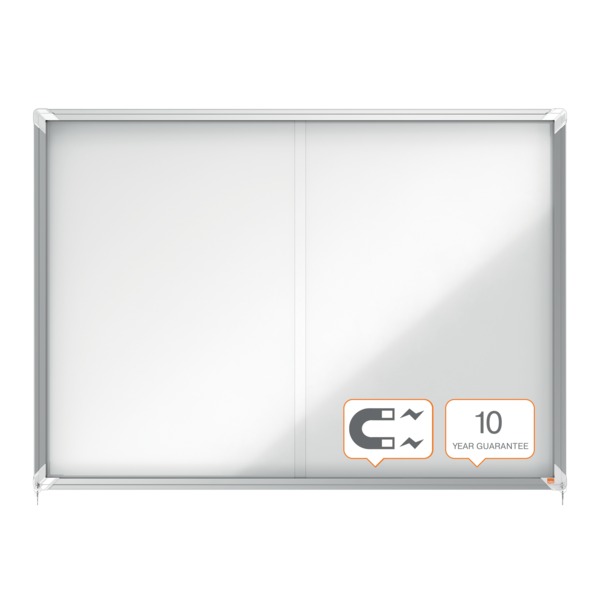 Vitrina De Interior Nobo Para 18 Hojas A4 Con Superficie Magnética Y Puerta Deslizante Blanco
