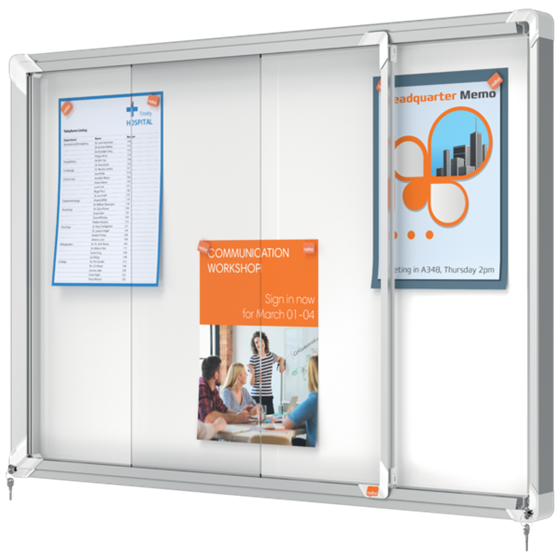 Vitrina De Interior Nobo Para 8 Hojas A4 Con Superficie Magnética Y Puerta Deslizante Blanco