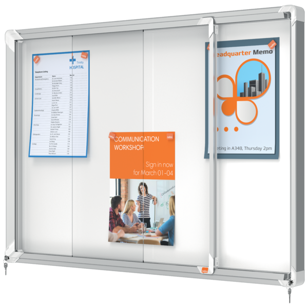 Vitrina De Interior Nobo Para 8 Hojas A4 Con Superficie Magnética Y Puerta Deslizante Blanco