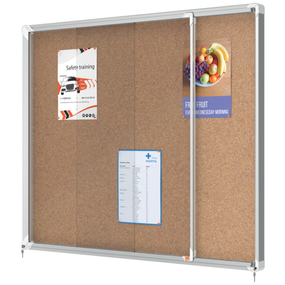 Vitrina Nobo Premium Plus De Puerta Corredera Con Fondo De Corcho 15 X A4 Hojas Natural