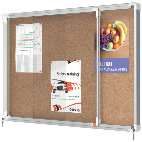 Vitrina Nobo Premium Plus De Puerta Corredera Con Fondo De Corcho 8 X A4 Hojas Natural