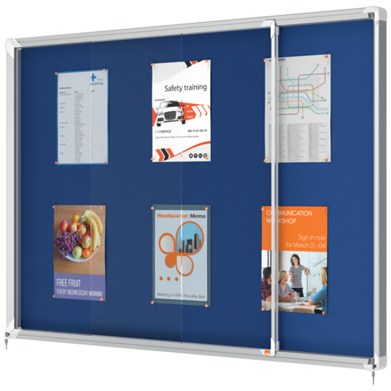 Vitrina Nobo Premium Plus De Puerta Corredera Con Fondo De Fieltro 18Xa4 Hojas, Azul Azul