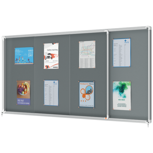 Vitrina Nobo Premium Plus De Puerta Corredera Con Fondo De Fieltro 27Xa4 Hojas, Azul Gris