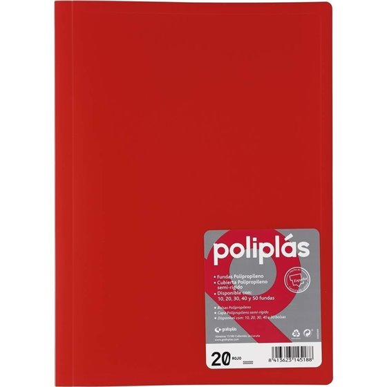 Carpeta Fundas GRAFOPLAS Poliplas Din-A4 20 Hojas Color Rojo Translucido
