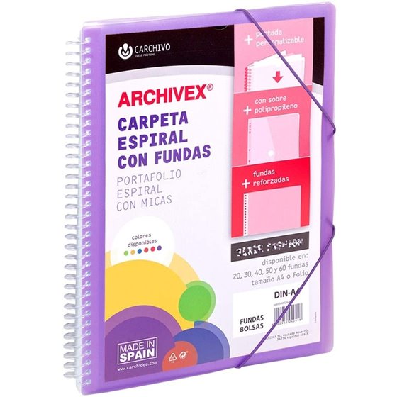 Carpeta Fundas Espiral CARCHIVO Archivex Star Polipropileno Din-A4 20 Hojas Color Violeta