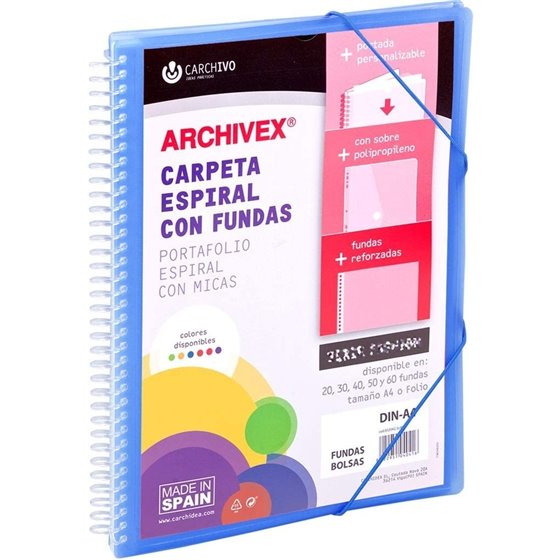 Carpeta Fundas Espiral CARCHIVO Archivex Star Polipropileno Din-A4 30 Hojas Color Azul