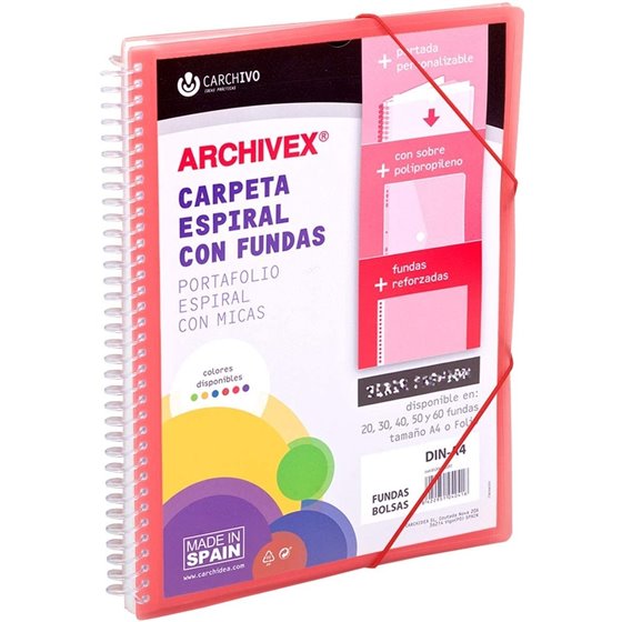 Carpeta Fundas Espiral CARCHIVO Archivex Star Polipropileno Din-A4 30 Hojas Color Rojo