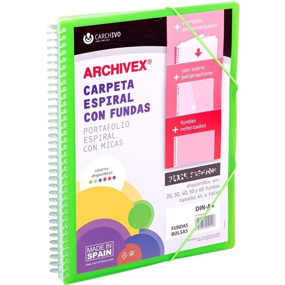 Carpeta Fundas Espiral CARCHIVO Archivex Star Polipropileno Din-A4 40 Hojas Color Verde Claro