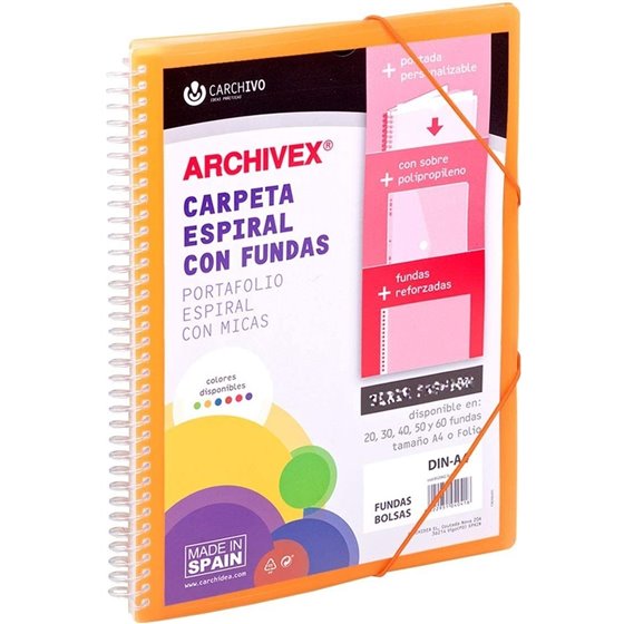 Carpeta Fundas Espiral CARCHIVO Archivex Star Polipropileno Din-A4 50 Hojas Color Naranja
