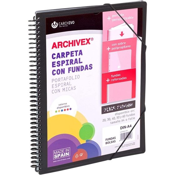 Carpeta Fundas Espiral CARCHIVO Archivex Star Polipropileno Din-A4 50 Hojas Color Negro
