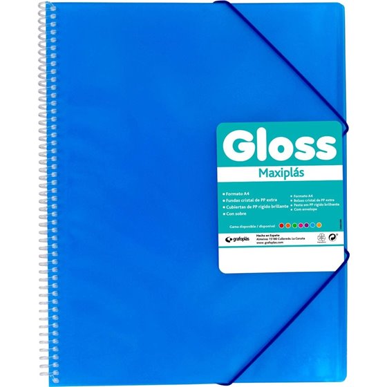 Carpeta Fundas Espiral Gomas GRAFOPLAS Maxiplas Gloss A4 20 Hojas Color Azul