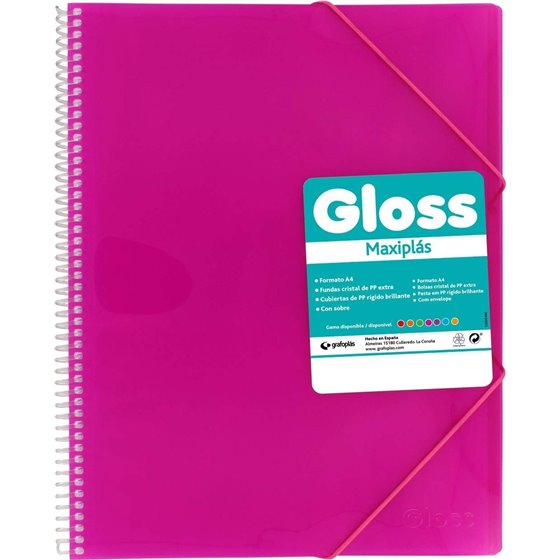 Carpeta Fundas Espiral Gomas GRAFOPLAS Maxiplas Gloss A4 20 Hojas Color Rosa