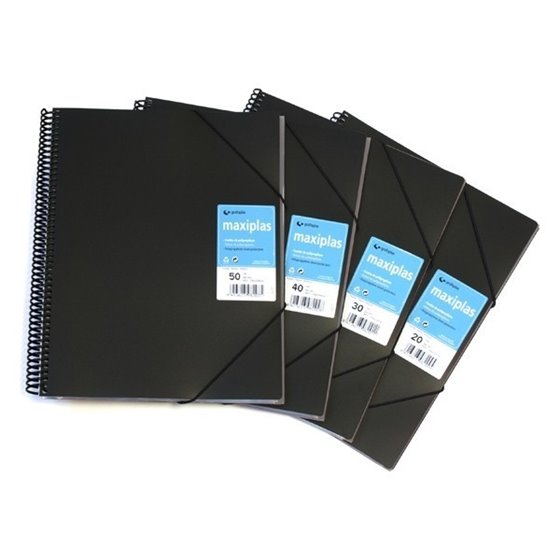 Carpeta Fundas Espiral Gomas GRAFOPLAS Maxiplas Gloss A4 30 Hojas Color Negro