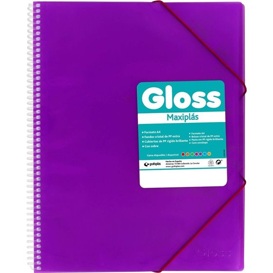 Carpeta Fundas Espiral Gomas GRAFOPLAS Maxiplas Gloss A4 40 Hojas Color Violeta