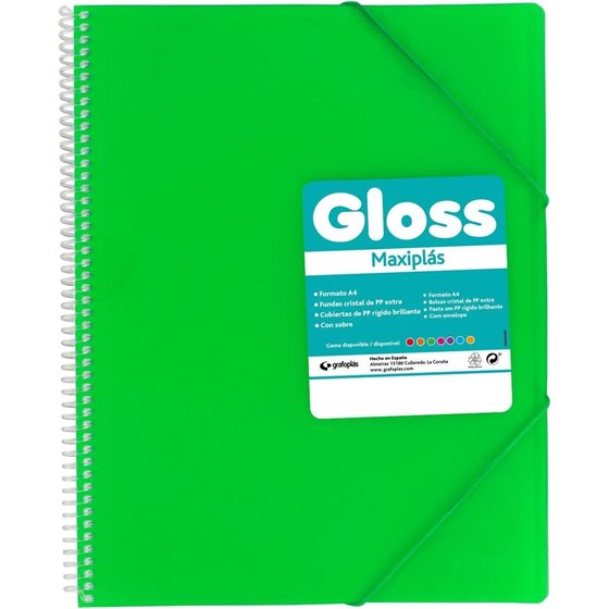 Carpeta Fundas Espiral Gomas GRAFOPLAS Maxiplas Gloss A4 50 Hojas Color Verde