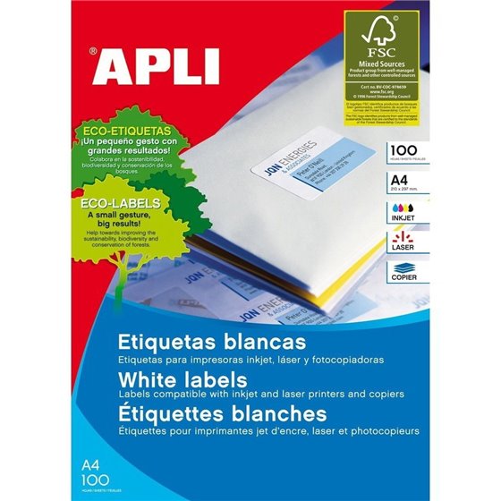 Etiquetas Impresora APLI Caja x100 Hojas Tamaño 105 x 37 mm.