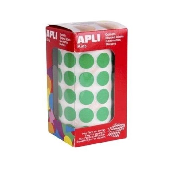 Gomets Redondos APLI 15 mm. Diámetro Rollo x2532 Color Verde