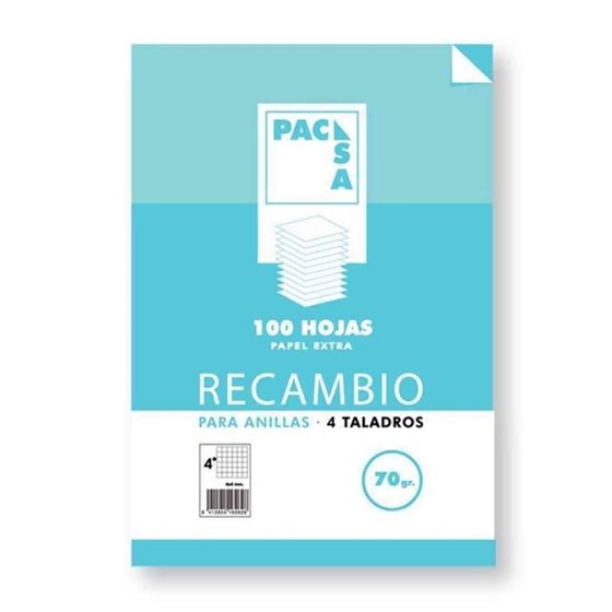 Recambio PACSA 4º 100 Hojas 70 g. 4T Modelo Pauta 2.5 mm.