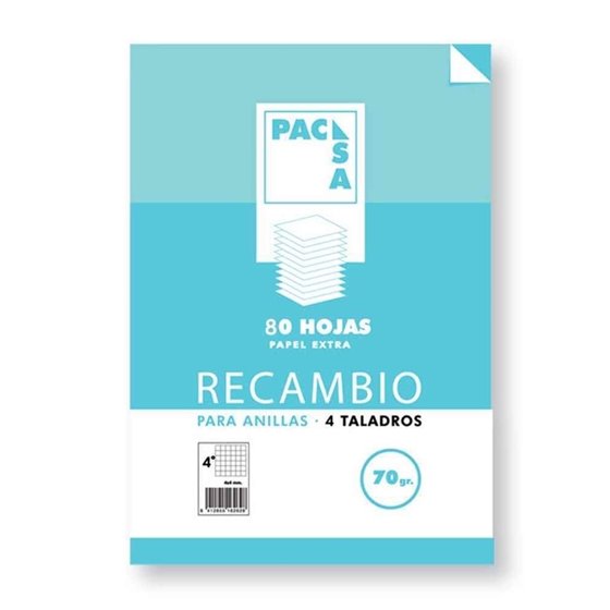 Recambio PACSA 4º 80 Hojas 70 g. 4T Modelo Cuadros 4 mm.